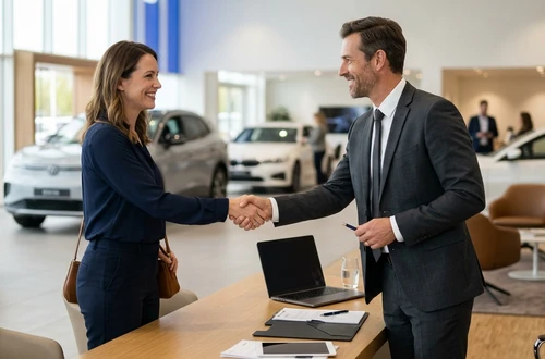 Happy customer receiving car keys